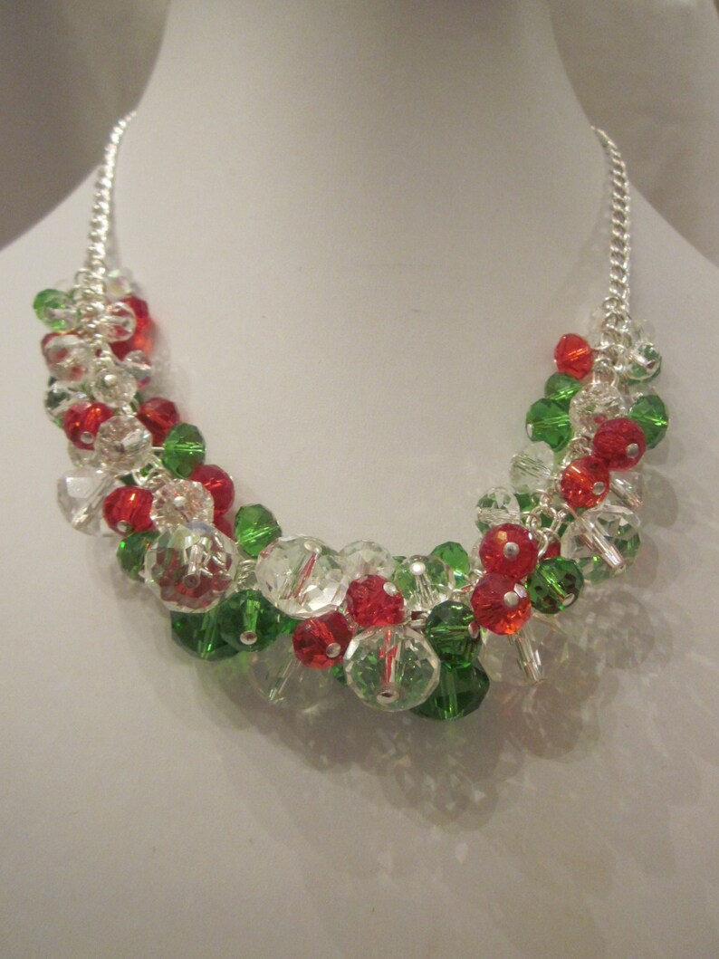 Crystal Creations Cluster Necklace shades Christmas Red and Green