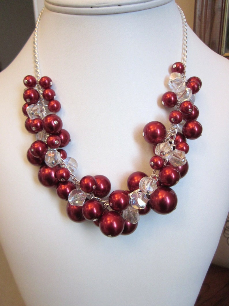 Candy Apple Red Pearl Cluster Necklace Set Accented with | Etsy