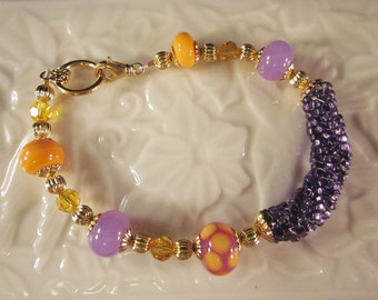 Shades of Violet and Orange Bracelet - Artisan Crafted Lampwork Glass Beads, Unique, OOAK, SRAJD, Ready to Ship