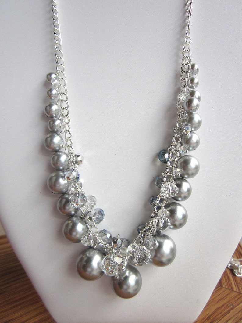 Pearl Necklace Stunning Silver Gray and Crystal Necklace - Etsy