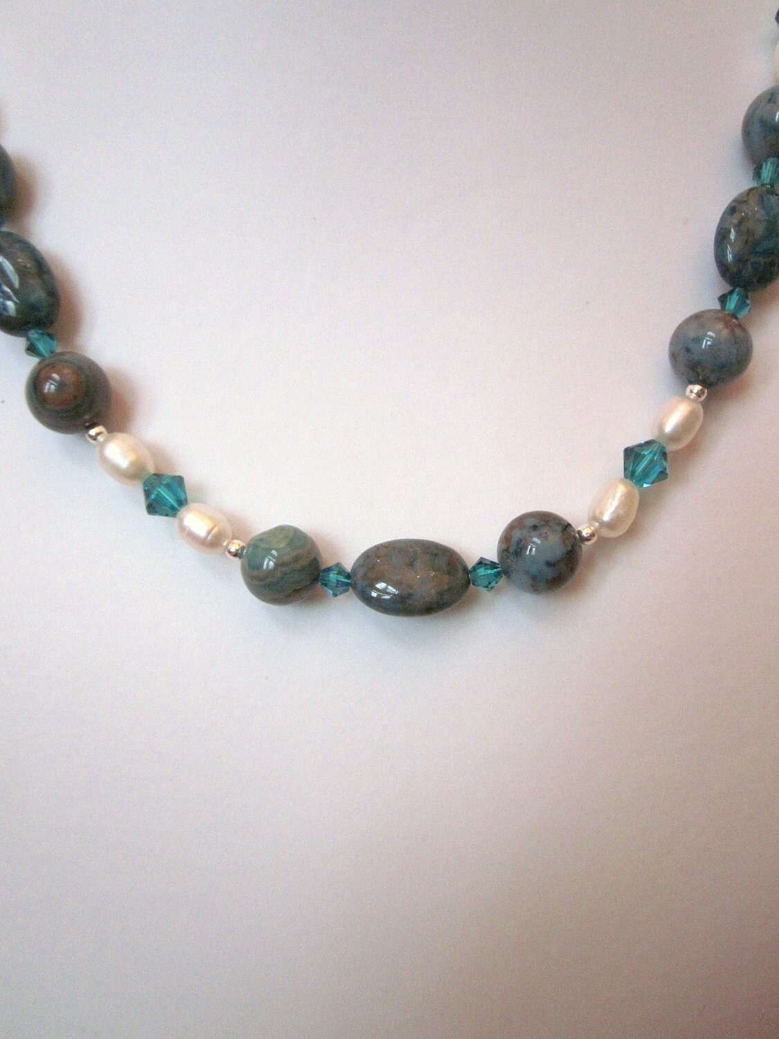 Necklace of Blue dyed Crazy Lace Agate White Freshwater - Etsy