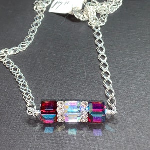 Crystal Cube Bar sterling Silver Necklace with Swarovski Cubes image 2