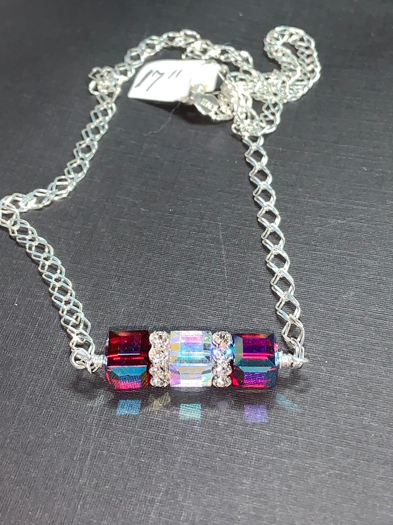 Crystal Cube Bar sterling Silver Necklace with Swarovski Cubes image 2