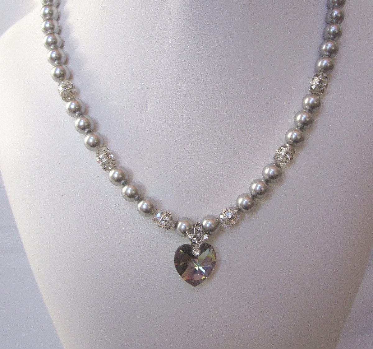 Swarovski Pearl and Crystal Necklace Light Gray Swarovski - Etsy