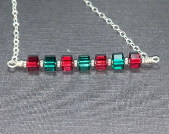 Crystal Cube Bar sterling Silver Necklace with Swarovski Cubes