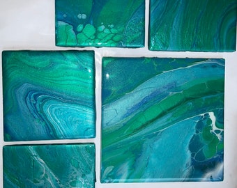 Coasters and Trivet, Set of 4 Coasters Handcrafted acrylic painted, Resin, OOAK