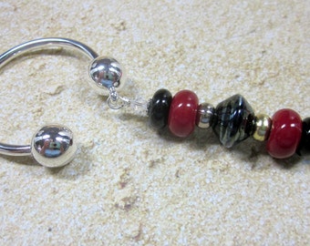 Key Ring,Silver, Glass Beaded, Artisan Lampwork Glass, Hand Crafted, Unique, Custom, OOAK, SRAJD