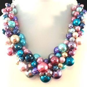 Rainbow Pearl Cluster Necklace: Adjustable Bridal Jewelry