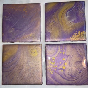 Coasters, Set of 4 Handcrafted acrylic painted, Resin image 1