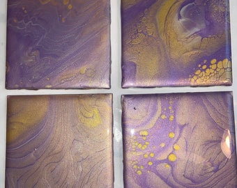 Coasters, Set of 4 Handcrafted acrylic painted, Resin