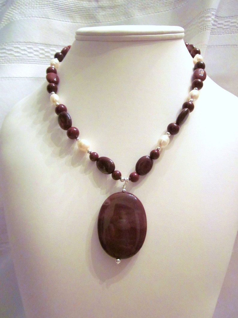 Bold Burgundy Necklace and Pendant of Mookaite Jasper and - Etsy