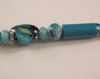 Tourbillons enrobé Lampwork, perlé, stylo à bille, Artisan ouvré, One of a Kind, SRAJD, main verre ouvré, OOAK, stylo Turquoise