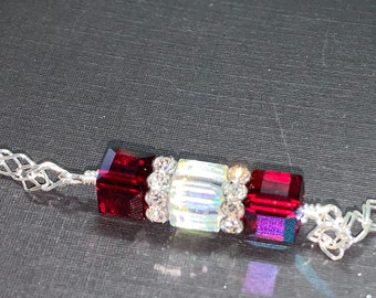 Crystal Cube Bar sterling Silver Necklace with Swarovski Cubes