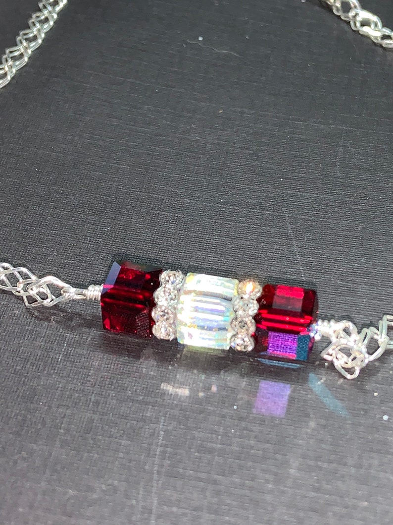 Crystal Cube Bar sterling Silver Necklace with Swarovski Cubes image 1