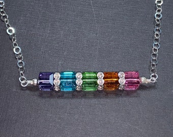 Crystal Cube Bar sterling Silver Necklace with Swarovski Cubes