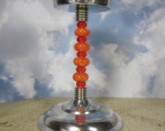 Orange perles porte-bougie, verre filé au chalumeau artisanal, fabriqué à la main, en métal, Unique, Beadable, décoratif, OOAK, SRAJD