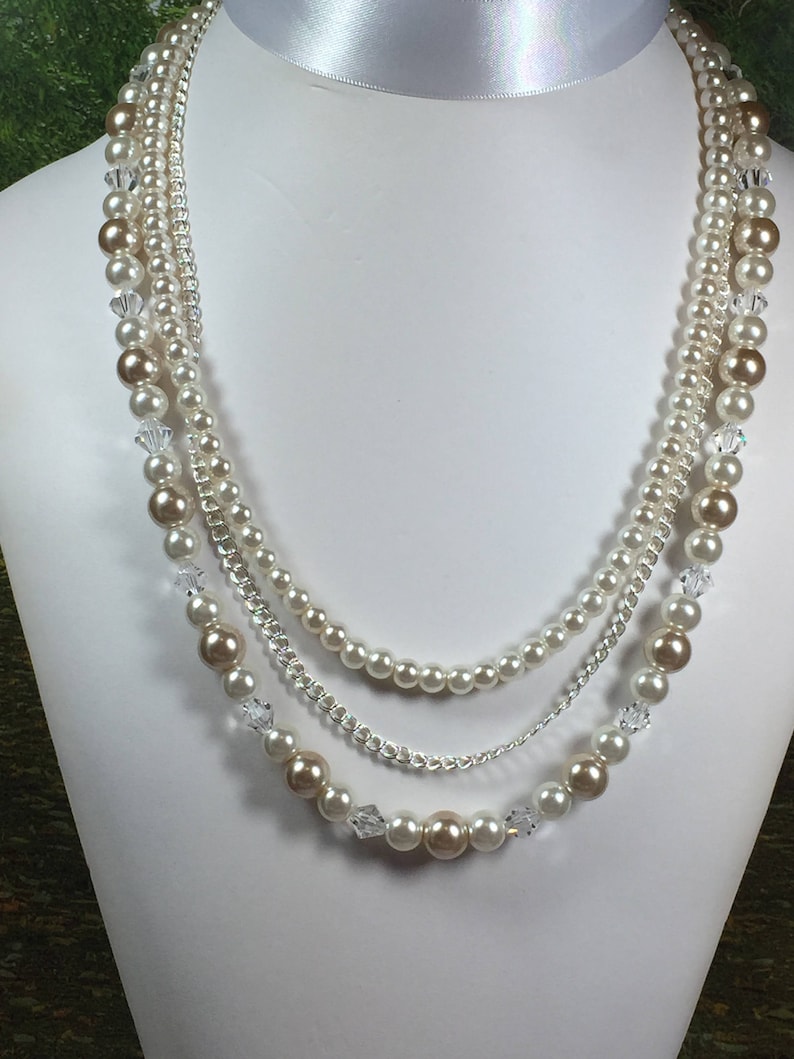Pearls and Chains Necklace Interchangable Muli Strand Pearl Necklace Pearls, Removable Statement Piece, Custom, Made to Order image 5