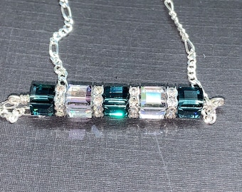 Crystal Cube Bar sterling Silver Necklace with Swarovski Cubes