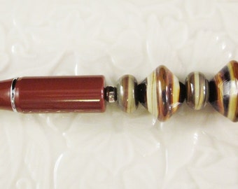 Ballpoint Pen, Chocolate Brown Lampwork, Beaded, Artisan Crafted, One of a Kind, SRAJD, Hand Crafted Glass