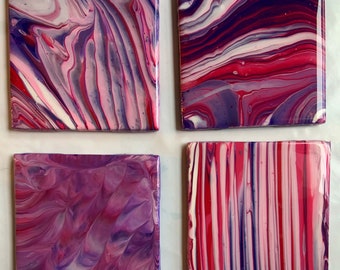 Coasters, Set of 4 Handcrafted acrylic painted, Resin