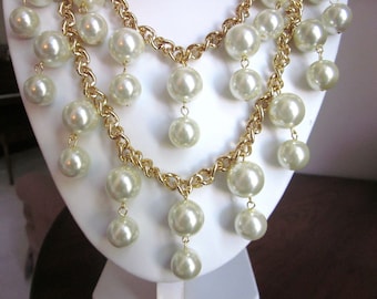 2 Broke Girls Necklace - The "Caroline" - Gold and Pearl Necklace -Inspired by the TV Show- Bib, Choker, Bridal, PLUS Earrings