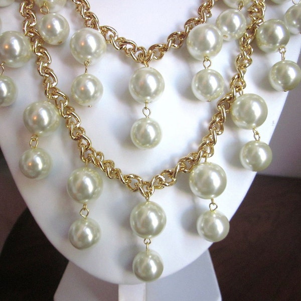 2 Broke Girls Necklace - The "Caroline" - Gold and Pearl Necklace -Inspired by the TV Show- Bib, Choker, Bridal, PLUS Earrings