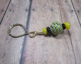 Key Ring, Gold Finish, Glass Beaded, Artisan Lampwork Glass, Hand Crafted, Unique, Custom, OOAK, SRAJD