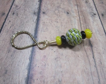Key Ring, Gold Finish, Glass Beaded, Artisan Lampwork Glass, Hand Crafted, Unique, Custom, OOAK, SRAJD