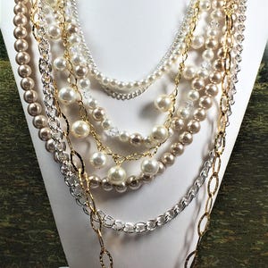 Pearls and Chains Necklace Interchangable Muli Strand Pearl Necklace Pearls, Removable Statement Piece, Custom, Made to Order image 2