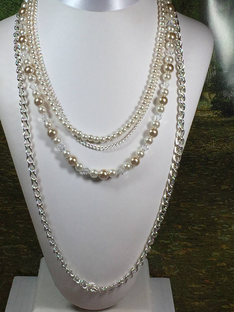 Pearls and Chains Necklace Interchangable Muli Strand Pearl Necklace Pearls, Removable Statement Piece, Custom, Made to Order image 6