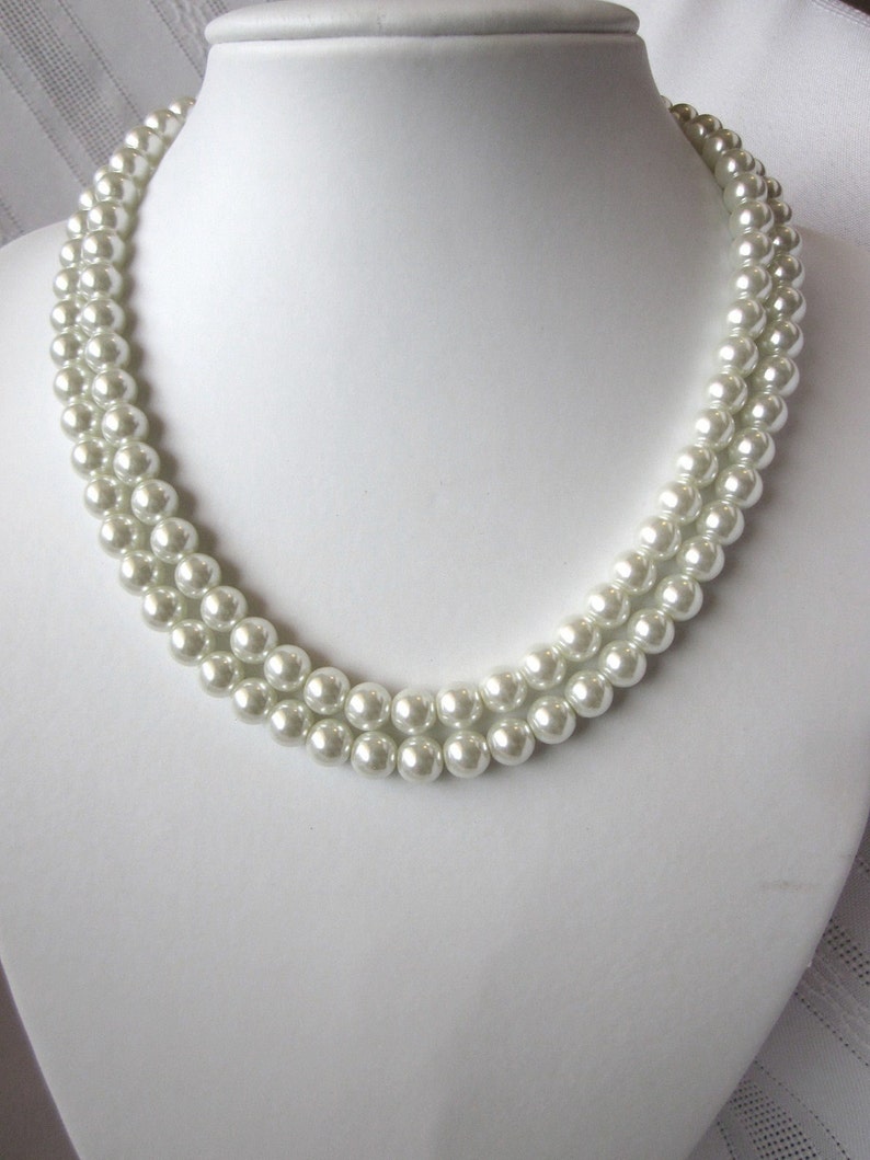 Double Strand Pearl Necklace Elegant Swarovski Pearls Etsy Double Strand Pearl Necklace Elegant Swarovski Pearls Etsy