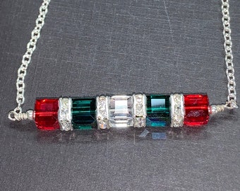 Crystal Cube Bar sterling Silver Necklace with Swarovski Cubes