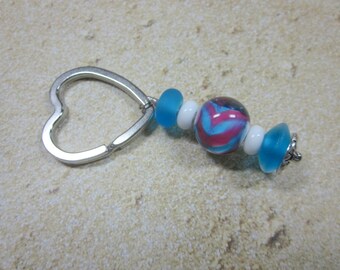 Key Ring,Silver, Glass Beaded, Artisan Lampwork Glass, Hand Crafted, Unique, Custom, OOAK, SRAJD