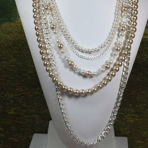 Pearls and Chains Necklace Interchangable Muli Strand Pearl Necklace Pearls, Removable Statement Piece, Custom, Made to Order image 8