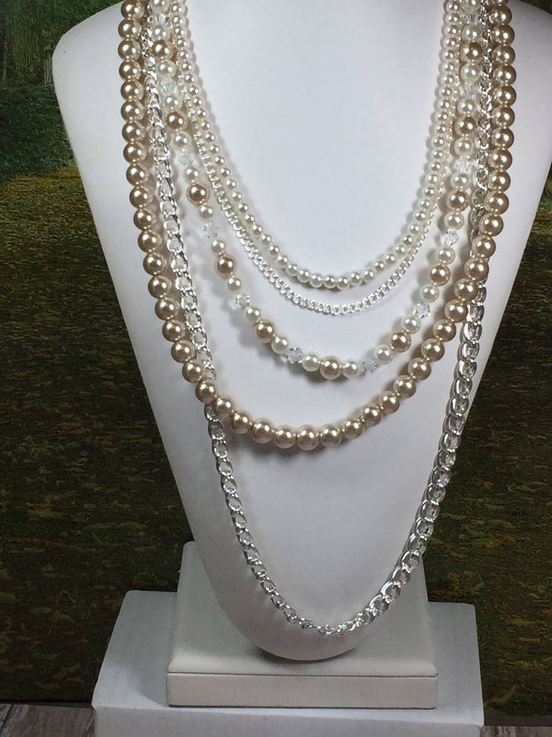 Pearls and Chains Necklace Interchangable Muli Strand Pearl Necklace Pearls, Removable Statement Piece, Custom, Made to Order image 8