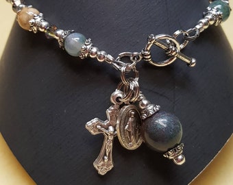 Fancy Jasper Rosary Bracelet with Miraculous Medal