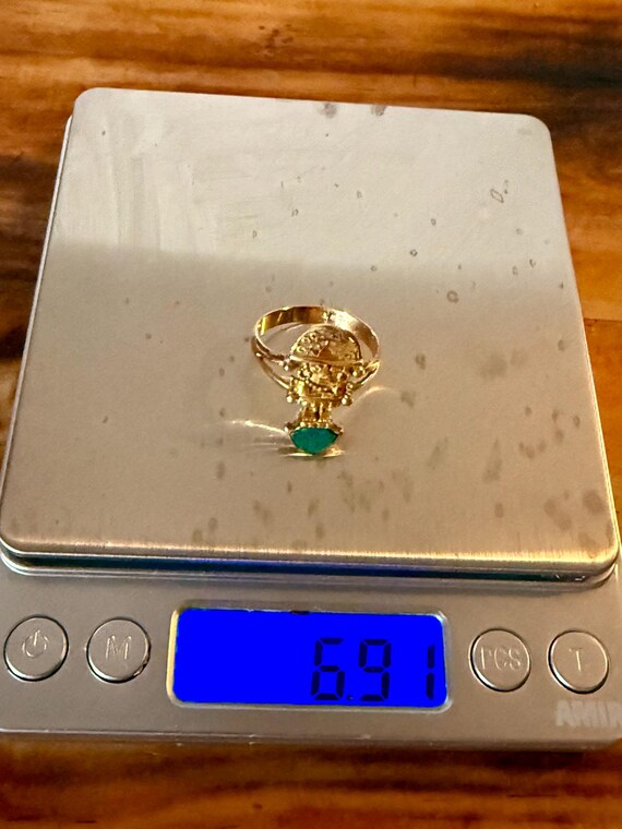 18K Solid Heavy Gold Inca Warrior Ring• Vintage A… - image 8