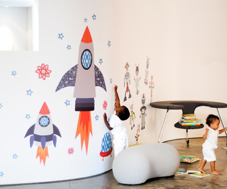 Starry Sky Space Rockets Reusable Fabric Wall Decals by Pop & Etsy