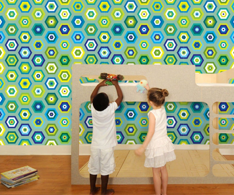 Non-Toxic Easy Application Eco-Friendly Tilework Geometric Shapes WALLPAPER No Glue Pop /& Lolli No Mess FABRIC Re-usable Removable