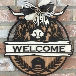 Highland Cow sign, Highland Cow Decor, Highland Cow welcome, Farmhouse cow, rustic decor, farmhouse decor, wood cow,multi-layer highland cow