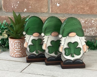St Patrick's Day Gnome: Hand-Painted Tiered Tray Decor