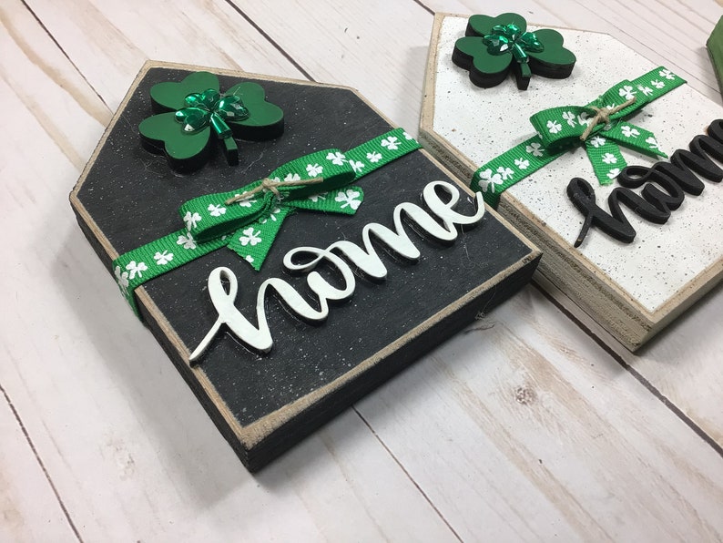 St Patricks Day blocks, tiered tray decor, tray decor, rustic decor, farmhouse decor, tiered tray decor, st patricks decor, shamrocks image 3