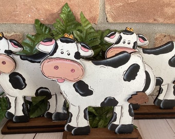 Farmhouse cow, tiered tray decor, shelf decor tray decor, rustic decor, farmhouse decor,  wood cow, mantle decor