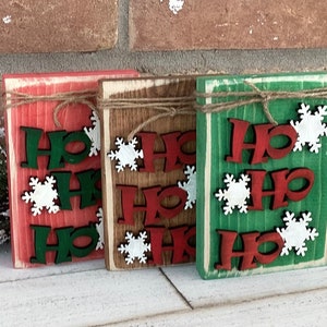 Christmas Wood Block, HO HO HO Tiered Tray Decor, Rustic Farmhouse