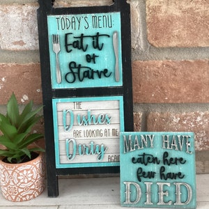 Kitchen bar decor, kitchen leaning sign, wood kitchen sign, kitchen tier tray decor, kitchen farmhouse decor, shelf sitter, farmhouse decor
