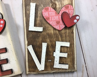 Love blocks, tiered tray decor, valentine tray decor, rustic decor, farmhouse decor,  valentine tiered tray decor, love decor, hearts