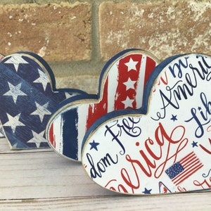 Independence day hearts Stars and stripes wood hearts Independence day tiered tray decor rustic decor patriotic farmhouse  independence day