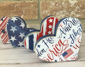 Handmade Patriotic Wood Heart: Tiered Tray Decor