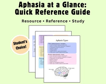 Aphasia Types Cheat Sheet PDF | Broca, Wernicke, Global | SLP Study Guide + Resource