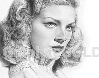 May include: A graphite pencil portrait of a woman with wavy, light-colored hair and a high-collared sweater. The portrait is in grayscale, with the text "Graphite GOLD" overlaid on the image. The artist's signature is in the bottom right corner.